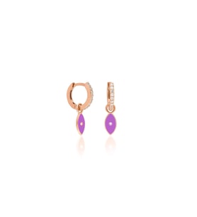 Beyaz Taşlı Mor Neon Badem Model Mineli Gümüş Küpe-Rose
