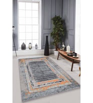 Gri Turuncu Modern Klasik Kaymaz Taban Dekoratif Halı AR217 - 100 x 160 cm