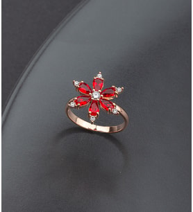 925 Ayar Gümüş Lotus Çiçeği Yüzüğü (Kırmızı)