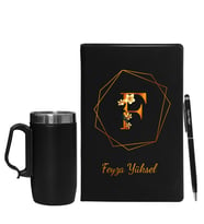Kişiye Özel Siyah Defter Kalem & Termos Mug Hediye Seti