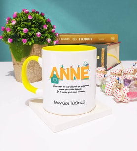 Anneler Günü Hediyesi Anneye Hediye - 8 - Kupa Bardak Sarı