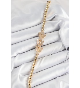 Pirinç Zirkon Taşlı Kelebek Model Gold Renk Kadın Bileklik 5886 - SSSSSS1577-6089