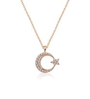 925 Ayar Gümüş Rose Gold Zirkon Taşlı Ayyıldız Kolye