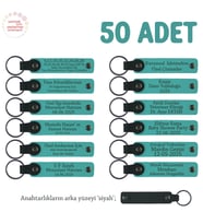 İşletmelere Özel Tanıtım Hediyesi, 50'li Set, Kişiselleştirilebilir Anahtarlık, Koyu Turkuaz & Siyah