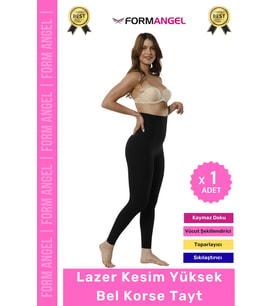 #KorseTayt 2 Beden Küçülten İz Diz Yapmayan İç Göstermeyen Lazer Kesim Yüksek Bel Korse Tayt (Siyah)