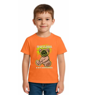 Unisex Ayıcık Bear Baskılı Çocuk Tişört pamuklu penye kumaş (Oranje)