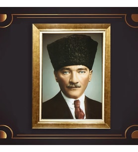 Altın Varaklı Çerçeveli Paspartulu Atatürk Tablo z4958 (Gold)