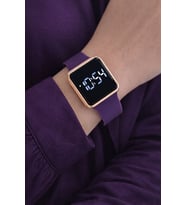 Rose Renk Kasa Mor Silikon Kordonlu Şık Sade Dokunmatik Unisex Kol Saati