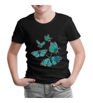 Turquoise Butterflies Siyah Çocuk Tshirt