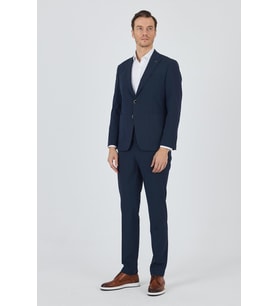 Lacivert Kırlangıç Yaka Çizgili Beli Lastikli 6 Drop Slim Fit Esnek Takım Elbise 1001250100