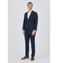 Lacivert Kırlangıç Yaka Çizgili Beli Lastikli 6 Drop Slim Fit Esnek Takım Elbise 1001250100