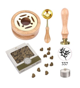Davetiye Mum Mühürü Uygulama Seti Ahşap Rengi 337 Zeytin Dalı