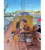 Beyaz Pleksi Kişiye Özel Fotoğraflı  I LOVE YOU With All My Heart Yazılı Araba Hediyesi Araba Süsü Dikiz Aynası Süsü - Çift Taraflı