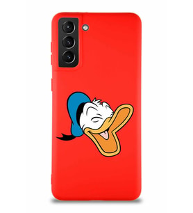 Samsung Galaxy S21 Plus Soft Premier Kapak Donald Duck-E Tasarımlı Silikon Kılıf - Kırmızı (Şeffaf)