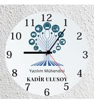 Kişiye Özel İsimli Yazılım Mühendisi Cam Duvar Saati 30x30 cm - Bilgisayar Mühendisliği Meslek Hediyesi