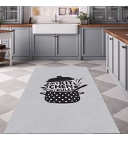 Gri My Kitchen Tencere Desenli Yıkanabilir Kaymaz Taban Leke Tutmaz Modern Salon Halısı ve Yolluk (Siyah)