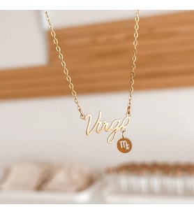 Kişiye Özel 925 Ayar Gümüş Şık Başak Burcu Sembol Kolye (Gold)