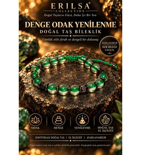 Sertifikalı Denge Odak Yenilenme Huzur Ferahlık Doğal Taş Bileklik - Yeşil Termal Kuvars