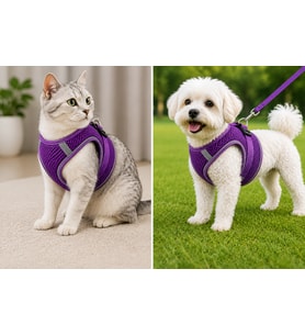 Nefes Alan Kumaş Air Mesh Kedi Köpek Göğüs Tasması X Small 32x36 cm Mor