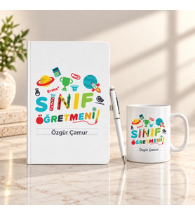 Sınıfı Öğretmenine Hediye Seti – Branş Tasarımlı Defter, Kupa ve Kalem