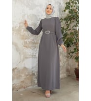 Kolları Piliseli Elbise - Gri