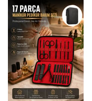 Paslanmaz Çelik 17 Parça Manikür Pedikür Seti ve Taşınabilir Şık Çanta