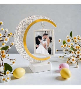 Kristal Led'li Hilal Fotoğraf Çerçevesi Dokunmatik Işıklı 2 Fotoğraflı Kişiye Özel Hediye