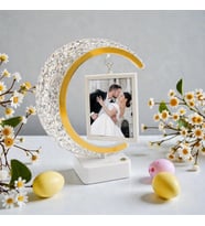 Kristal Led'li Hilal Fotoğraf Çerçevesi Dokunmatik Işıklı 2 Fotoğraflı Kişiye Özel Hediye