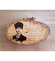 DOĞAL AĞAÇ DİLİMİ ATATÜRK PORTRE (AHŞAP YAKMA) YATAY