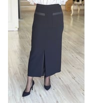LYCRA GABARDIN PARAŞÜT KUMAŞ GARNILI DAR KALEM ETEK (Siyah)