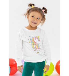Breeze Kız Çocuk Sweatshirt Baskılı Pullu Unicorn 2-6 Yaş, Ekru