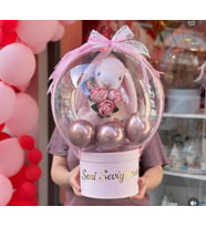 Kişiye Özel Tavşanlı Şeffaf Balon Kutusu – Seni Seviyorum Tasarımlı Hediye