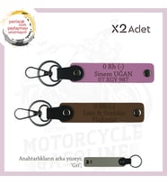 Motosiklet Aşıkları İçin, İsim Plaka ve 0 (-) Kan Grubu Yazılı Kişisel x2 Anahtarlık, Kahve-Pembe-Gr (Çok Renkli)