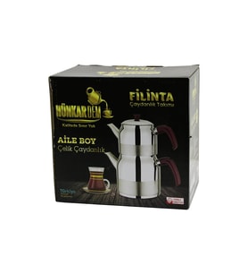 FİLİNTA AİLE BOY ÇELİK ÇAYDANLIK SETİ ÇİFT KAPAKLI RENKLİ BAKALİT KULP ÜST DEMLİK: 1.5LT - ALT SULUK: 3LT KENDİNDEN SÜZGEÇLİ (5680)