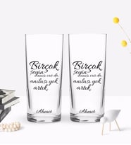 BK Gift Kişiye Özel Renkli Baskılı Birçok Şeyin Anısı Var Da Tasarımlı İkili Rakı Bardağı Seti-1 (Beyaz)