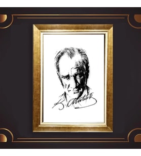 Altın Varaklı Çerçeveli Paspartulu Atatürk Tablo nl02A763 (Gold)