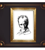 Altın Varaklı Çerçeveli Paspartulu Atatürk Tablo nl02A763 (Gold)