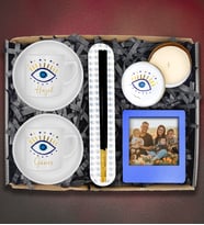 Kişiye Özel İkili Nazar Türk Kahvesi Fincanı&Nazar Tütsü Seti&Nazar Mum&Fotoğraflı Çerçeve Hediye Seti