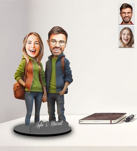 Kişiye Özel Sevgili Tasarımlı Karikatür İki Katmanlı Ahşap Biblo Model-42