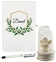 Sevgiliye Doğumgünü Hediyesi Kişiye Özel Defter ve Işıklı Melek Fanus Hediye Seti