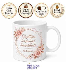 İsimli Rose Gold Tasarım Baskılı Kupa Bardak Kişiye Özel Hediye