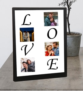 Masaüstü Siyah Love Tasarımlı 4 Fotoğraflı Ahşap Mdf Resimli Kolaj Çerçeve