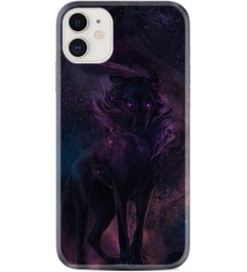 Apple iPhone 11 12 13 Mini Kılıf Desemli Silikon Black Purple Wolf 1791