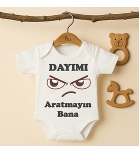 Pia Baby B32 %100 Pamuk Dayımı Aratmayın Bana Yazılı Tasarlanabilir Bebek Body (Ekru)