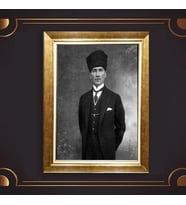 Altın Varaklı Çerçeveli Paspartulu Atatürk Tablo nl02A365 (Gold)