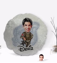 BK Gift Kişiye Özel İsimli Asker Karikatürlü Yuvarlak Dekoratif Kırlent Yastık-2