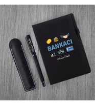 Kişiye Özel Bankacı Temalı Siyah Defter & Siyah Roller Kalem Set 2