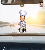 Kişiye Özel Karikatürlü Aşçı Temalı Ahşap Araba Dikiz Ayna Süsü