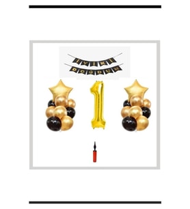 1 Yaş - Altın Gold Folyo Balon Parti Seti + Balon Pompası
