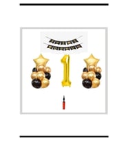 1 Yaş - Altın Gold Folyo Balon Parti Seti + Balon Pompası